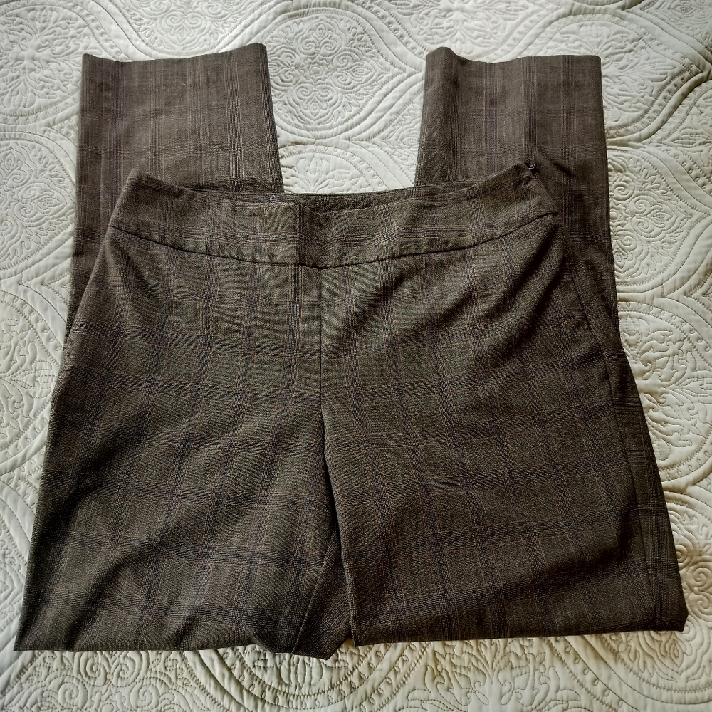 2/$30 Chicos Brown Plaid Womens Trousers Size 1.5 M 10‎ Business Casual Office